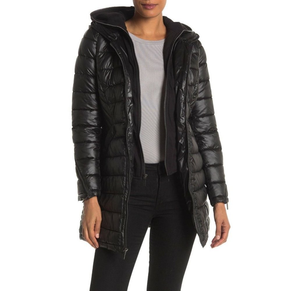 French Connection Womens SMALL Black Dickey Insert Softshell Puffer Jacket Coat